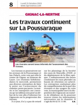 La Provence 21 OCT 2013 TRAVAUX POUSARAQUE.png