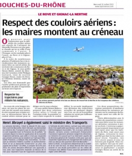 La Provence 31 juillet 2013 NUISANCES AERIENNES ROVE ET GIGNAC.jpg