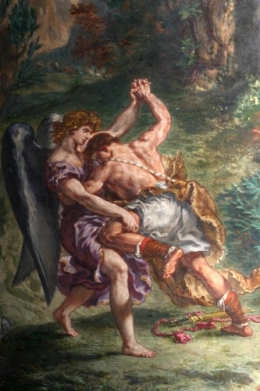 le combat de jacob avec l'ange,delacroix,église saint-sulpice paris,lutte du bien contre le mal,fresque,romantisme pictural