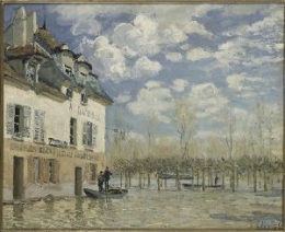 barque pendant l'inondation,alfred sisley,crue de la seine,port-marly,toile impressionniste,peintre anglais de l'école française