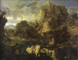 paysage avec hercule,nicolas poussin,mont aventin,géant cacus,boeufs de géryon,peinture