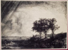 le paysage aux trois arbres,rembrandt,estampes,eau-forte,taille-douce,clair-obscur