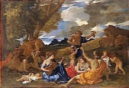 bacchanale à la joueuse de guitare,nicolas poussin,peintre,oeuvres mythologiques,bacchus,bacchantes,fête de la vigne