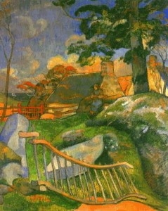 la barrière,gauguin,peinture,paysanne,enclos