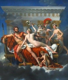 mars désarmé par vénus et les grâces,louis david,huile sur toile,idéalisme,dieu mars,euphrosyne,aglaé,thalie,cupidon