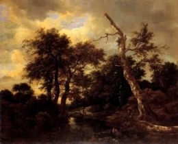 paysage de forêt marécageux,ruisdael,peintre néerlandais,humaniste,école paysagiste hollandaise