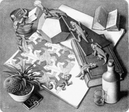 reptiles,maurits cornelis escher,gravures sur bois,illusion optique