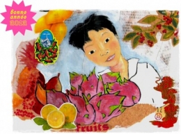 voeux,bonne année,couleurs,fruits,asie,collage,illustration,2012