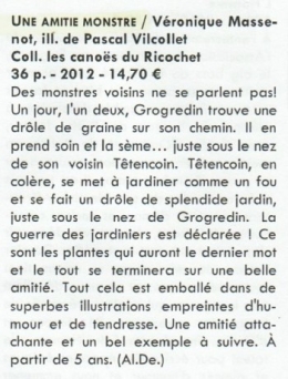 drôles de graines,une amitié monstre,éditions du ricochet,critique,lecture plaisir,humour,amitié,rivalité,oeil d'ailleurs,blog