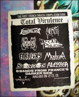 total virulence,compil,compilation,vinyl,lp,thrash metal,death metal,loudblast,merciless,scrotum,aleister,mestema,deathpower,frayeurs,braindeath