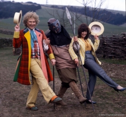 Colin Baker and Nicola Bryant posed on the Doctor Who set on 10 April 1986