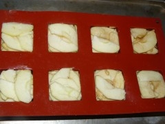 fondant,pomme,crème,tofu soyeux,spéculoos,caramel,café