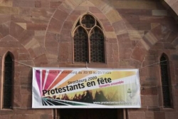 "Protestants celebrate": banner