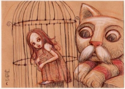 jeune fille en cage avec le chat