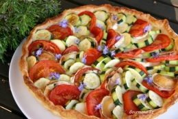 tarte, été, courgettes, tomates, chèvre