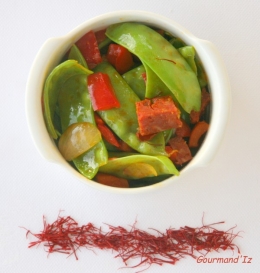 pois gourmands, poivron, oignon, safran