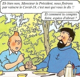 olivier véran,emmanuel macron,covid-19,sars-cov-2,pandémie,bande dessinée,tintin,capitaine haddock,tintin au tibet,hergé,humour