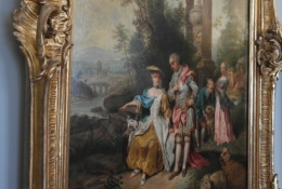 Goethehaus 2 - tableau dans le salon de musique -Conrad Seekatz - famille Goethe dans un paysage - JCaspar-Catharina Elizabeth - JWG-Cornelia .jpg