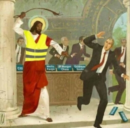 Jésus-Christ chasse les marchands du temple, le soir même le sanhedrin décida sa mort.jpg