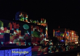 fête des lumières,lyon,quai saone,couleur,tableau,art,fourvière