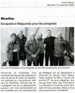 Article Ouest france 18 11 2009