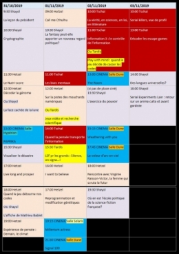 Utopiales 2019,mon programme,que je ne tiendrai sans doute pas,donnez moi le don d'ubiquité ou un retourneur de temps,festival international de science-fiction, nantes, sciences, conférences, expositions, cinema, courts-métrages, auteur.ices, scientifiques, jeux vidéos, cosplay, blogosphere rencontres, librairie, litteratures, sfff, bande dessinée et les potespotines