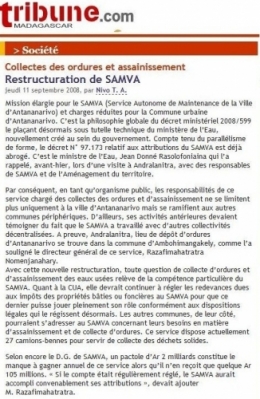 Madagascar, ordures, Antananarivo, CUA, Lalao Ravalomanana, Marc Ravalomanana, Ravalomanana, Randy Donny, Samva