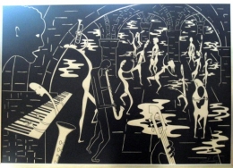 dessin,encre de chine,peinture,musiciens,danse