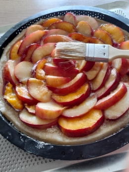 tarte, pâte feuilletée, pêche, nectarine