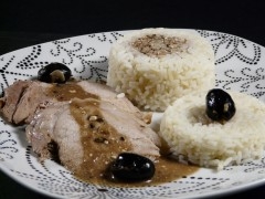 rôti, porc, olives