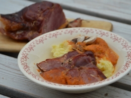 Jambon sauce champignons, fond de jambon, champignons