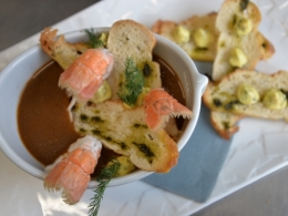 bisque de langoustines et mouillettes à la salicornaise d’apolli,chez mimi à audresselles,la cocotte,la voix du nord,chez mimi à audresselles,apolline et mickael fostier