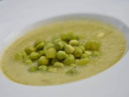 Purée de petits pois aux petits oignons, petits pois, oignons nouveaux