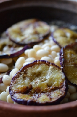 Cocobergines au tahineh, aubergines, haricots cocos, tahineh, pâte de sésame