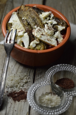 Aubergines gratinées, aubergines, tomates, feta, sumac