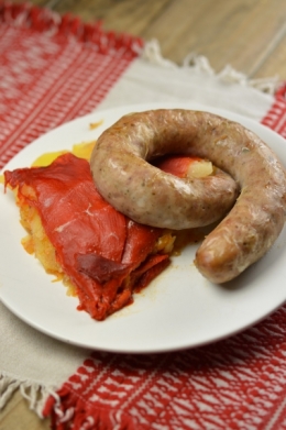 Potée poivrons rouges et chou blanc, poivrons rouges, chou blanc, saucisse de Toulouse