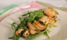 calamars au vin et roquette, calamars, vin blanc, roquette