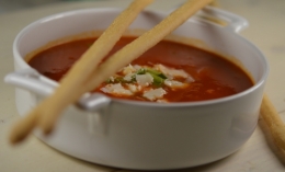 Velouté tomate et bœuf, tomates, poireaux, boeuf, pommes de terre, Roquefort