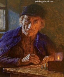 Old man counts the coins by candlelight.jpg