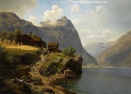 Figures in a mountainous river landscape.jpg