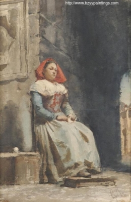 Young Italian Woman Knitting in a Courtyard.jpg