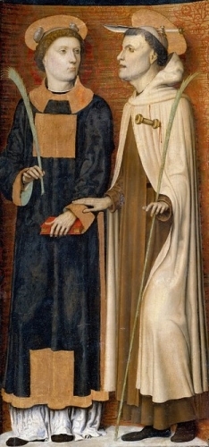 Annunciation Triptych; detail of right panel with Saint Stephen and a martyred Carmelite.jpg