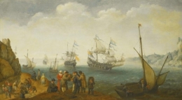 A Marine with Five Vessels Out to Sea and Another in Port.jpg