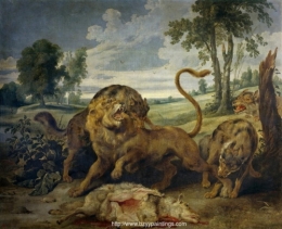 A Lion and Three Wolves.jpg